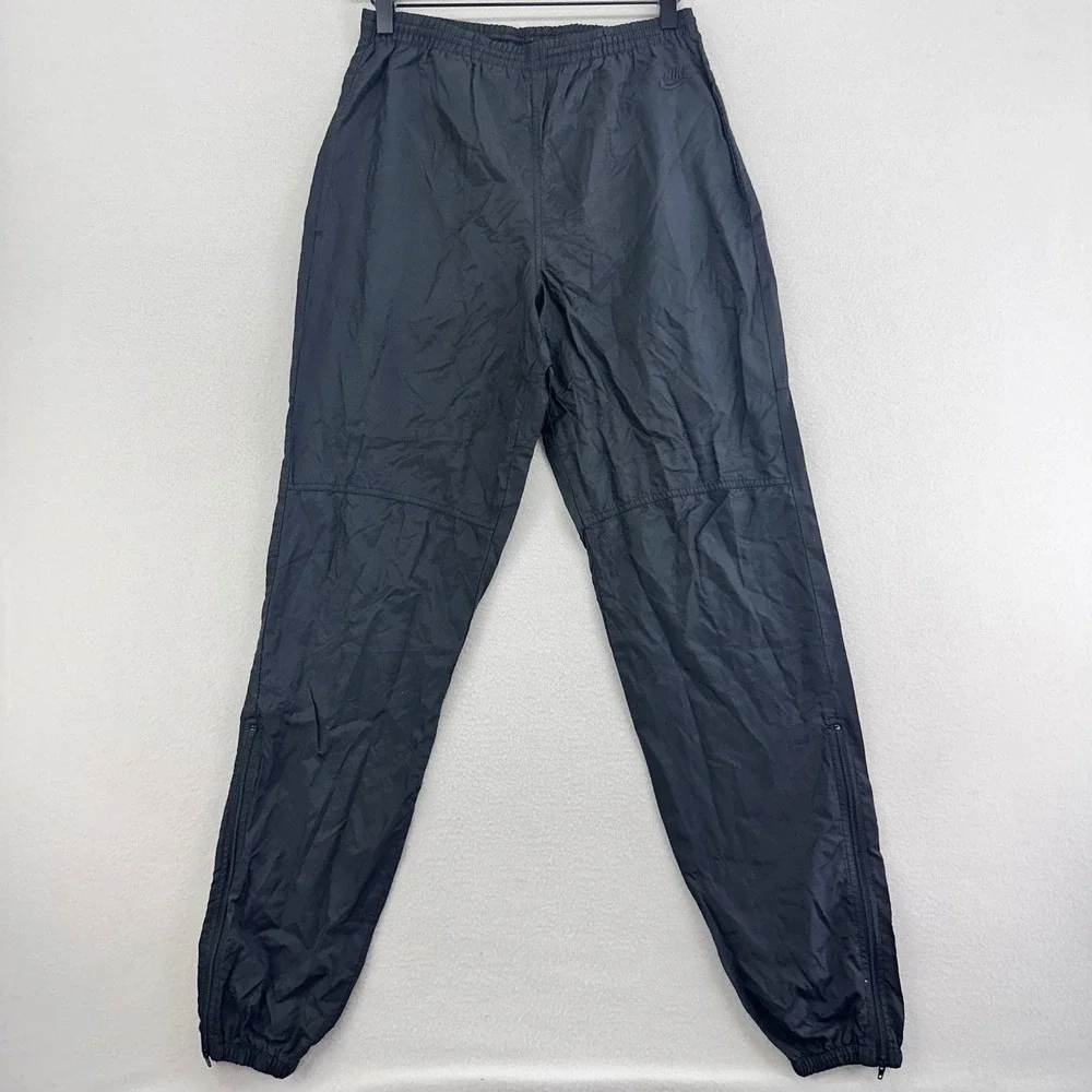 VTG Nike Sweatpants Mens Small Black Nylon Warm‎ Up Ankle Zip Joggers Soccer Gym